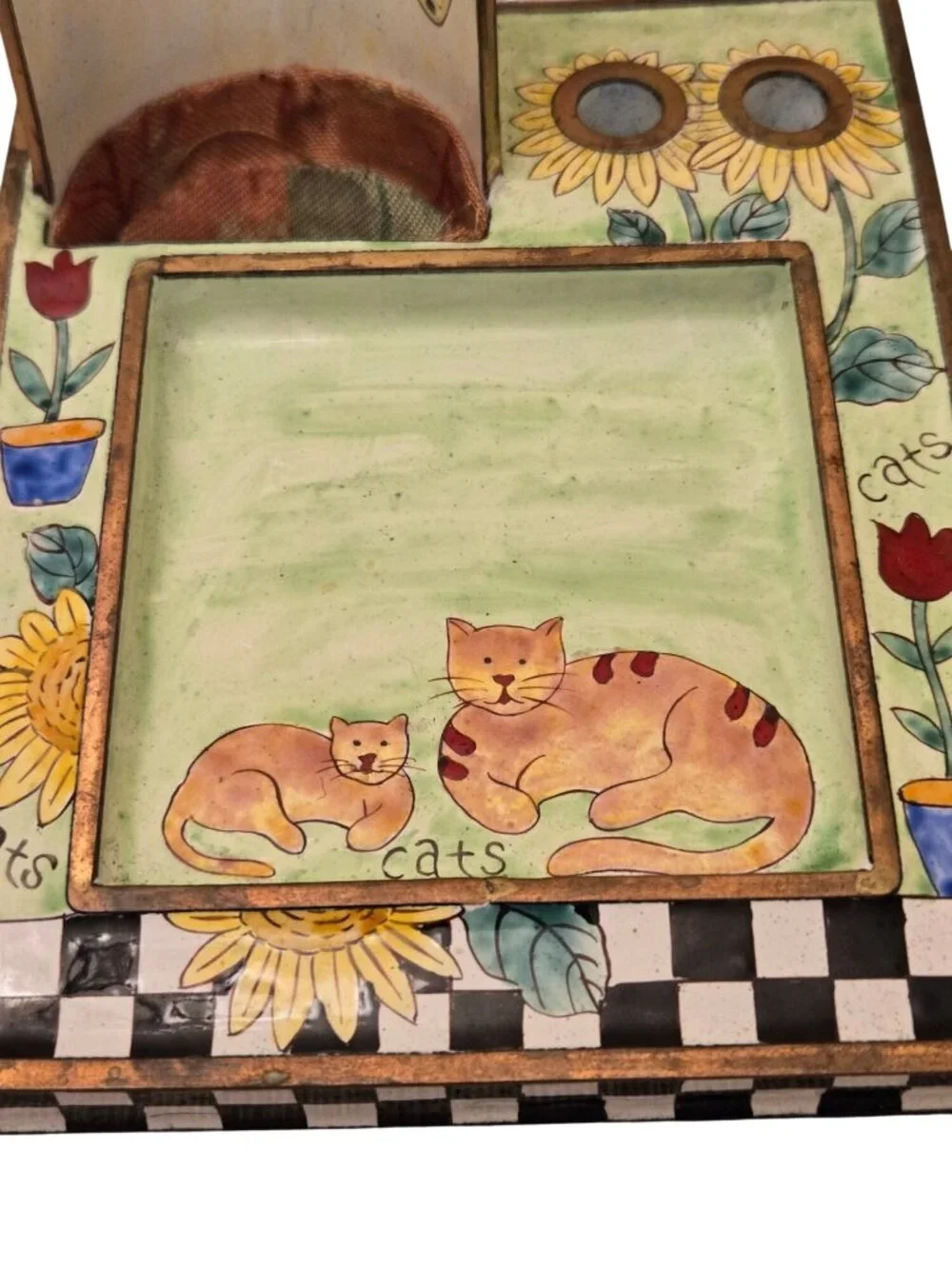 Vintage Kelvin Chen Enamel Desk Organizer With Cat Design 2004
